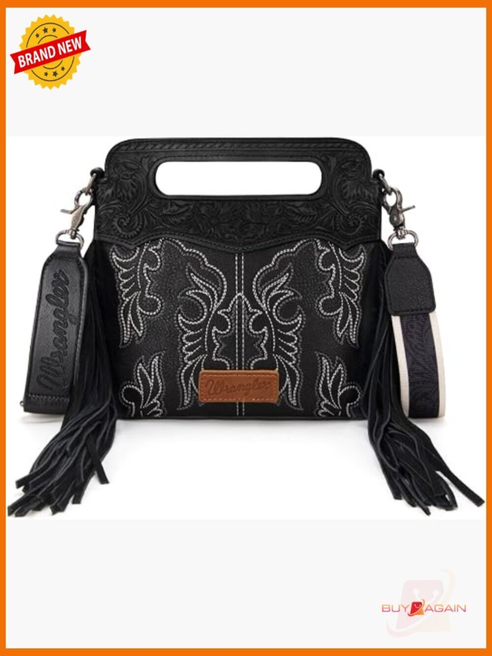 Western Crossbody Bag with Fringe and Embossed Design